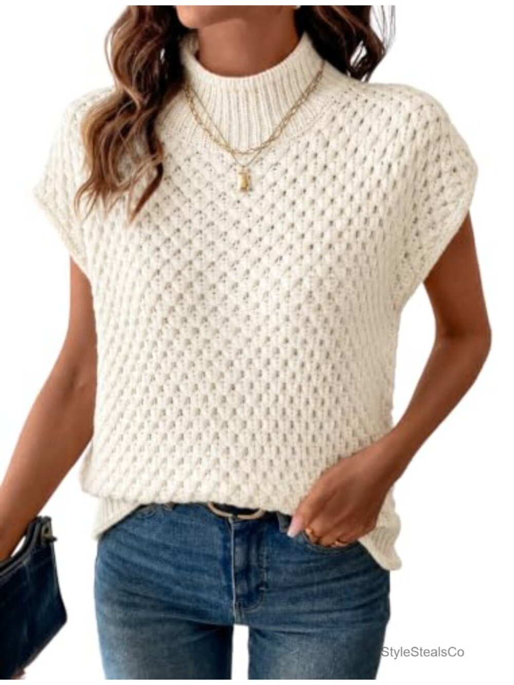 Mock Neck Sweater Vest Sleeveless Knit Pullover Women's Fall Top